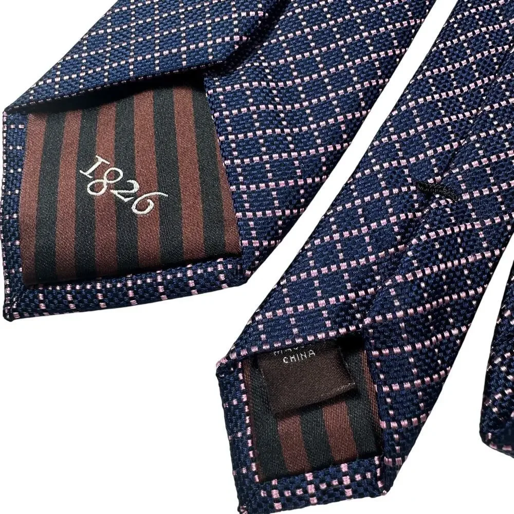 Black Brown 1826 100% Silk Mens Neck Tie Navy Blue Pastel Pink‎ Woven Plaid